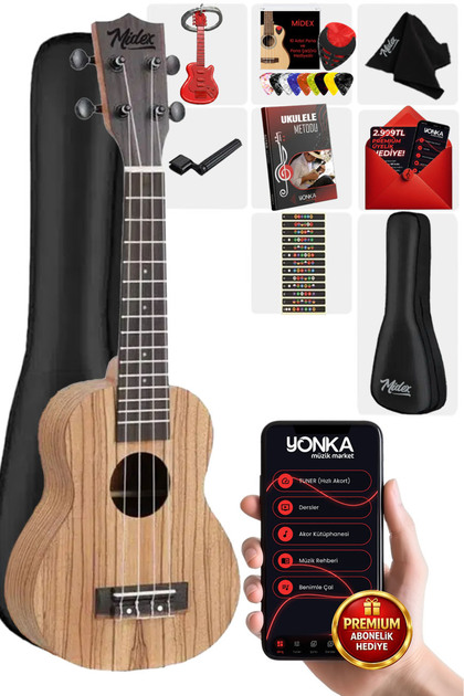 Midex SPA-211 Zebrano Ağacı Kaliteli Soprano Ukulele Seti - Fiyatı