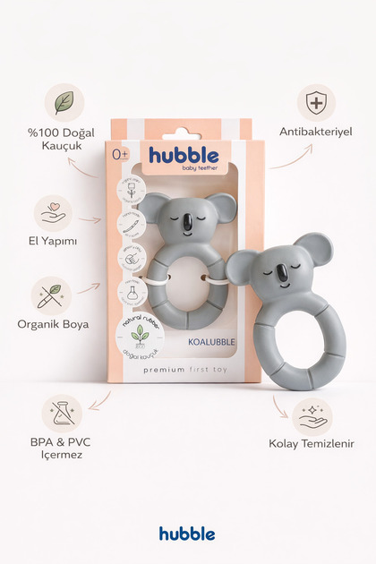 Hubble Bebek Diş Kaşıyıcı & Oyuncak - Koala Halkalı Şekilli Dişlik