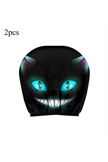 2pcs 2pcs Smiling Cat Car Seat Headrest Pillow Covers Black with Glowing Blue Eyes Car Accessories D