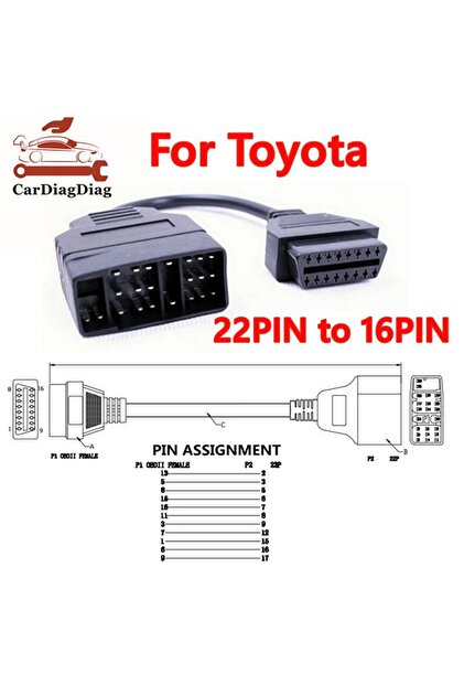 موصل تشخيص أعطال تويوتا OBD2 من 22 سنًا إلى 16 سنًا، وموصل تشخيص أعطال تويوتا OBD1 من 22 سنًا إلى OBD2 من 16 سنًا أنثى...