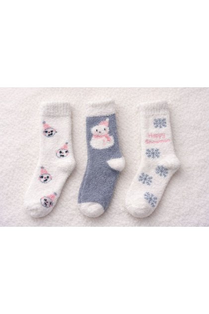 3-Piece Plush Winter Soft Wool Socks with Scented Snowman Pattern for Sleeping
