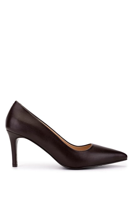 Women's Genuine Leather Brown Heeled Shoes