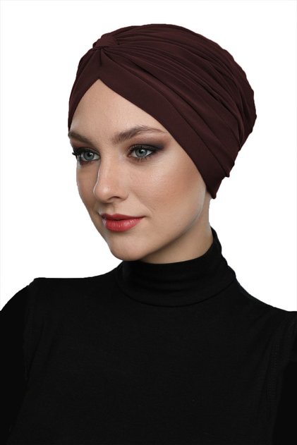 Cross-Strapped Brown Instant Turban Hijab Pool Cap Suitable for Medical Use
