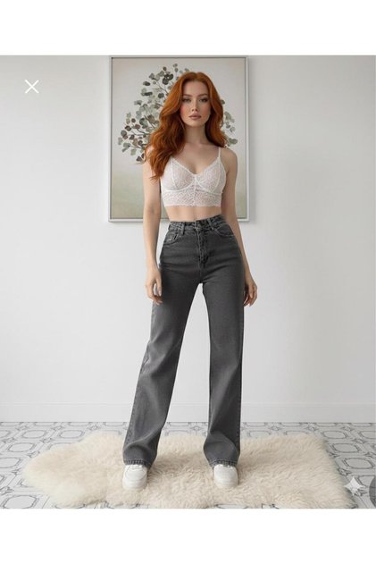 Vera Women's Smoked Palazzo Jeans Loose Fit Anthracite Lycra Jeans