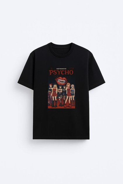 Babymonster Music Group Printed Crew Neck Unisex Black T-Shirt T-Shirt