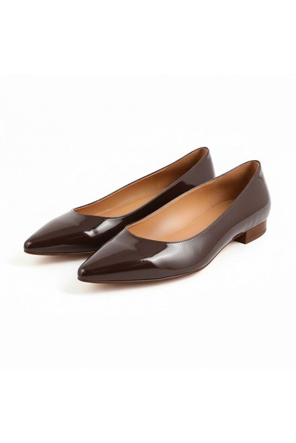 Brown Patent Leather Pointed Toe Women's Stylish and Comfortable Daily Ballerinas