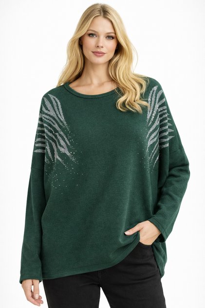 Park Moda Angel Winged Stoned Long Sleeve Italian Sweater