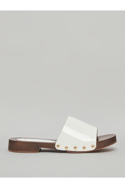 Women White Patent Leather Flat Sandals
