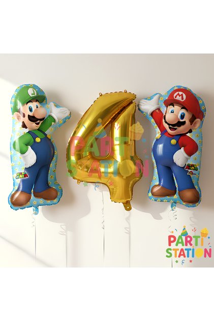 Super Mario & Luigi 4 Age Gold Number Balloon Set