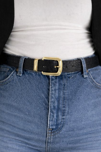 Holly Gold Buckle Crocodile Leather Women's Belt