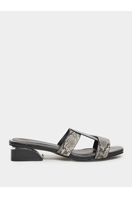 Women Black Snake Skin Print Block Heel Sandals