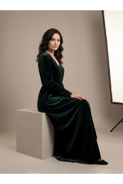 Women V Neck Velvet Maxi Dress