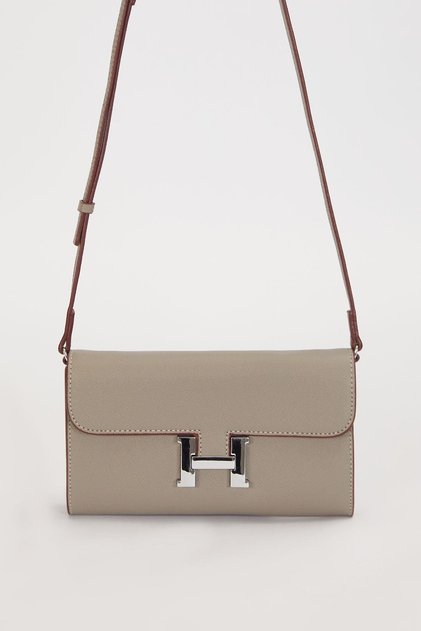 Gray Shoulder Bag with Edge Stitching Detail