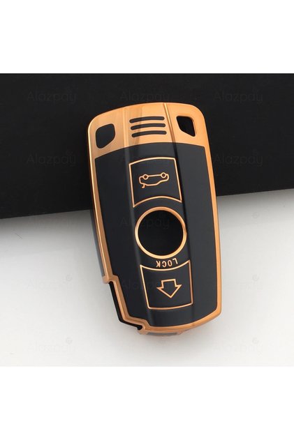 Bmw Compatible E60, E61, E70, E81, E87, E90, E91, E92, X1, X5, X3, 1, 3, 5, 6, Z4, M3, M5 Gold Edge Tpu Key Case Cover (Black)