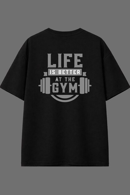 تي شيرت Life Is Better 1 Design مطبوع من الخلف باللون الأسود مقاس كبير