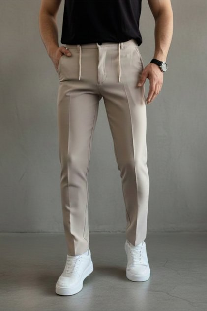 Men's Regular-Fit Premium Zr Model Drawstring Waist Pants Cream