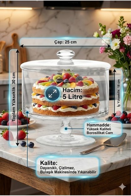 Ayaklı Cam Saklama Kabı 20 Cm