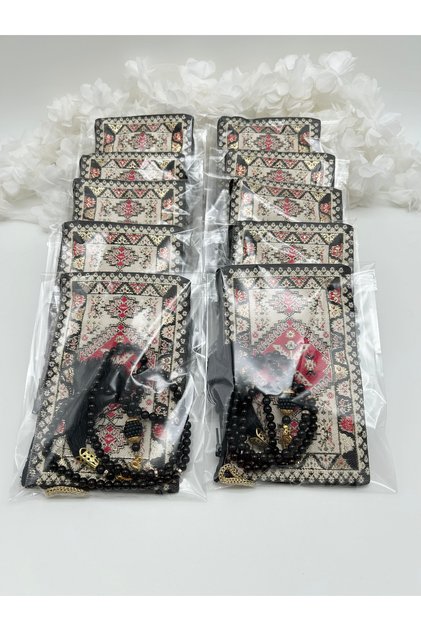10 Pieces Black Wallet and Prayer Beads Set Hajj Umrah Mevlid Gift