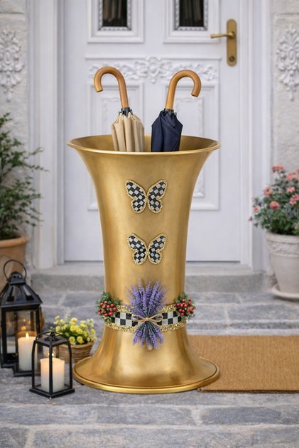 32 Cm Gold Damalı Lavantalı Şemsiyelik Ayakkabı Çekecekliği