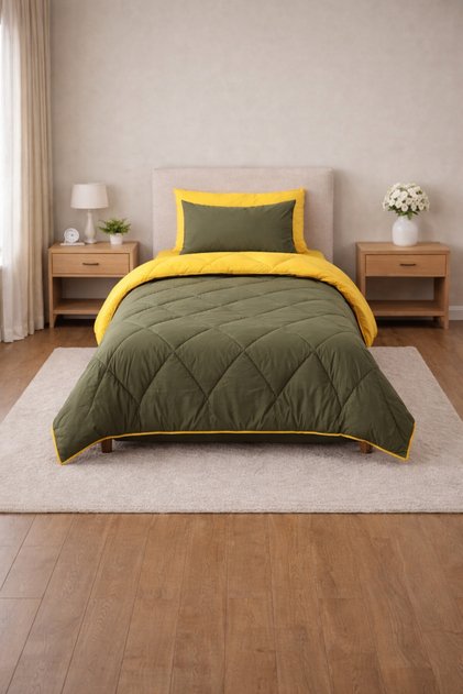 Sleeping Set Natural Ranfors Single - Khaki - Yellow