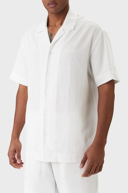 Linen Blend Regular Fit Short Sleeve Shirt Men's Shirt Em000593 Af20590 U0002