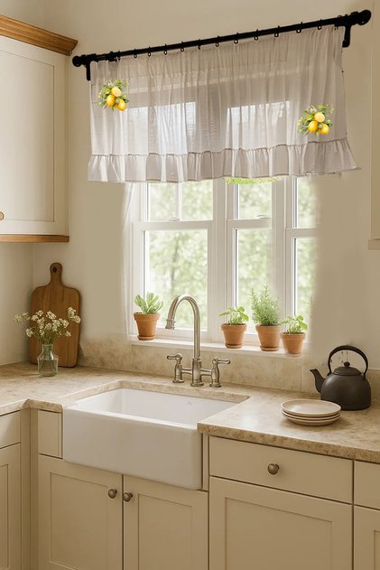 Lemon Pattern Pinterest Countrylinen Short Ruffle Country Kitchen, Cafe, Bathroom, Farmhouse Curtain
