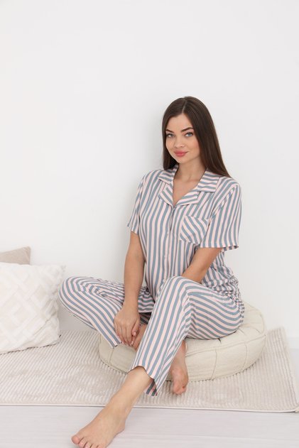 Women's 100% Cotton Buttoned Pajama Set 19517