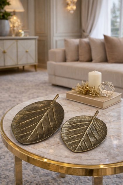 İthal Dekoratif 2'li Yaprak Tabak 37cm-28cm