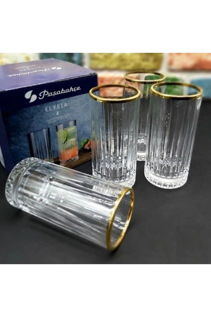 Paşabahçe Elysia Goldentouch Long Soft Drink Glass 4 Pieces