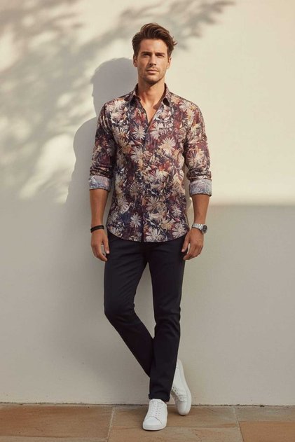 Floral Long Sleeve Men's Shirt