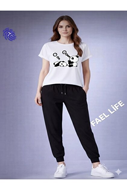 Women'S/Men's Wide Cut T-Shirt Tracksuit Tenbel Panda Printed Set