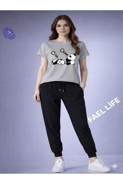 Women'S/Men's Wide Cut T-Shirt Tracksuit Tenbel Panda Printed Set