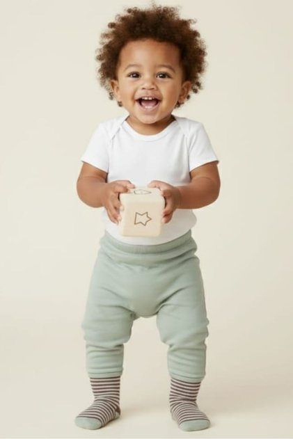 Mint Green 100% Cotton Baby Boy Pants with Socks - Soft Elastic Waistband Comfortable Baby Bottoms Sweatpants