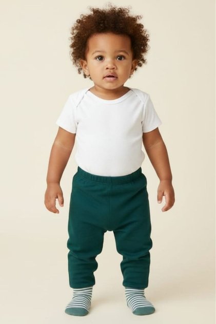 Green 100% Cotton Baby Boy Pants with Socks - Soft Elastic Waistband Comfortable Baby Bottoms Sweatpants