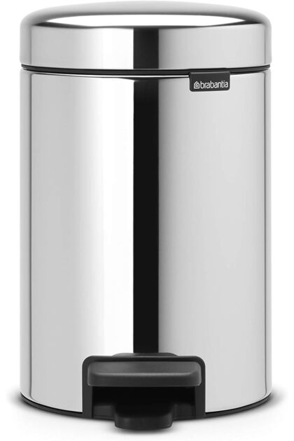Step Trash Can with Plastic Inner Bucket, 3 Litre, Brilliant Steel – White | Model 113147