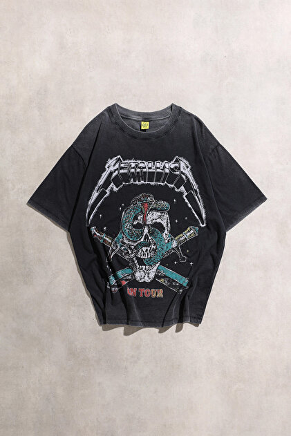 Overdrive Metallica On Tour Acid Yıkamalı Unisex Oversize Siyah
