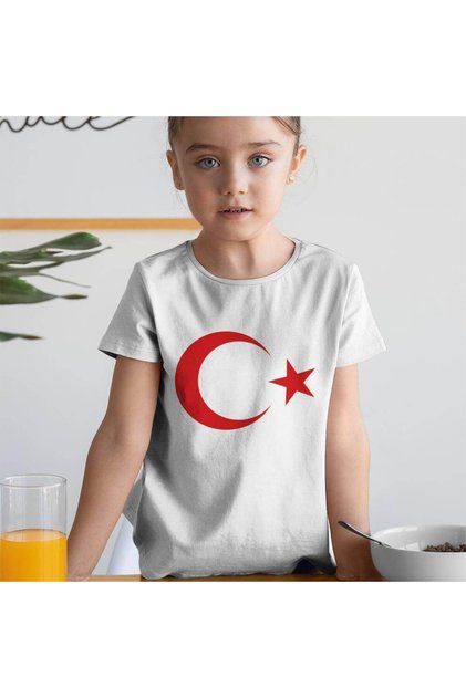 Moon Star Flag Printed Combed Cotton Children's Youth T-Shirt Turkish Flag T-Shirt Show