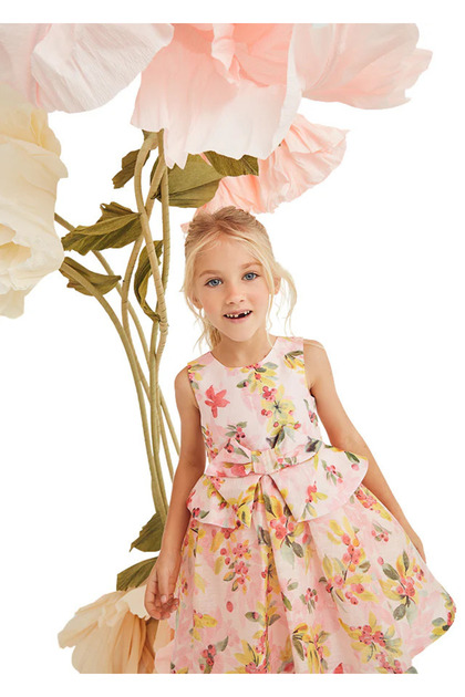 Fuchsia and Yellow Floral Patterned Pink Linen Dress