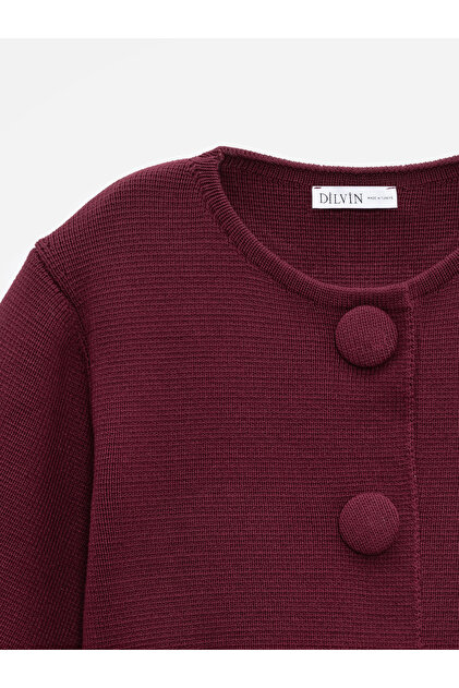 Dilvin 60997 Snap Button Knitwear Cardigan-Burgundy- Trendyol