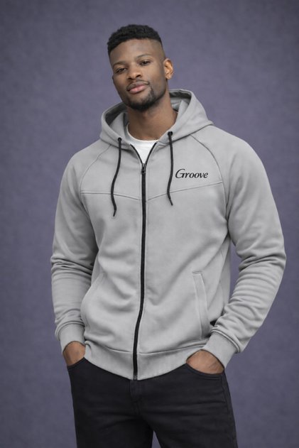 Hooded Scuba Groove Printed Zippered Jacket