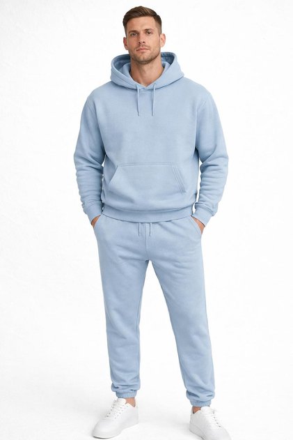 Men's Hooded Tracksuit Set 3 Yarn Regular Thick Fabric Comfortable Fit Top and Bottom Set