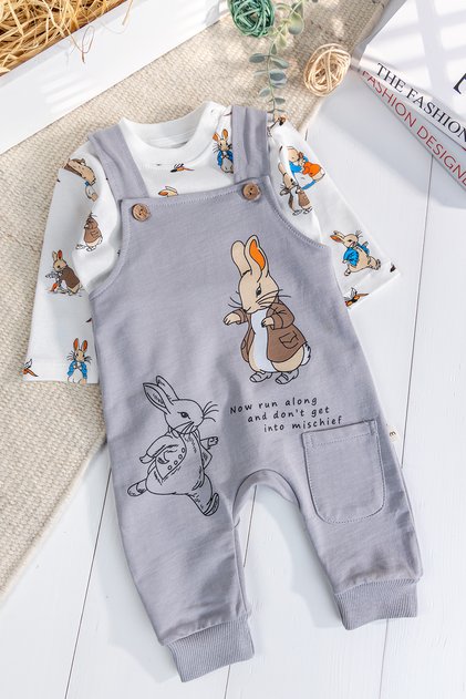 2-piece Baby Boy Overalls Romper with Rabbit Figure