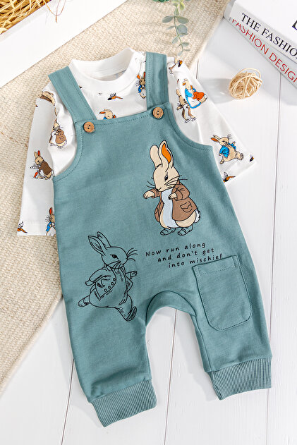 2-piece Baby Boy Overalls Romper with Rabbit Figure