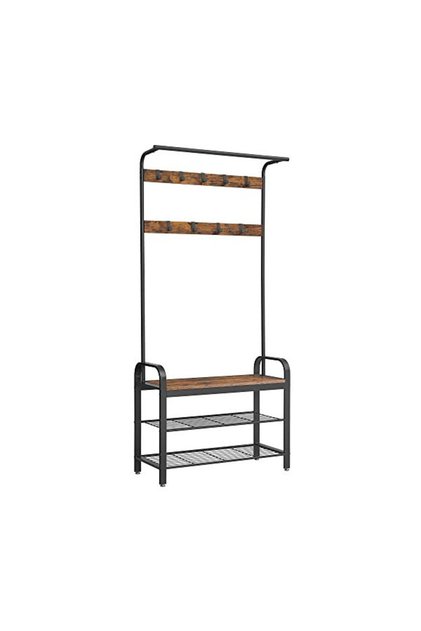 Cuier cu banca de depozitare, Vasagle, 33.7 x 84 x 183 cm, Maro Rustic