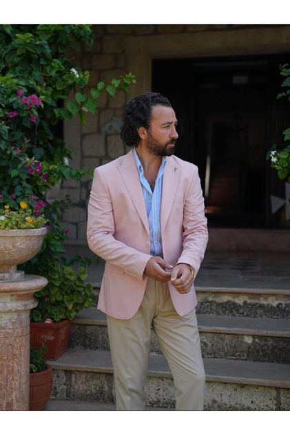 Men's Premium Italian Style Slim Fit Men's Punto Stitched Jacket with Pockets and Half Lining