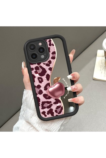 Compatible with iPhone 16 Pro, Stylish Leopard Pattern, Mirrored Silicone Phone Case.