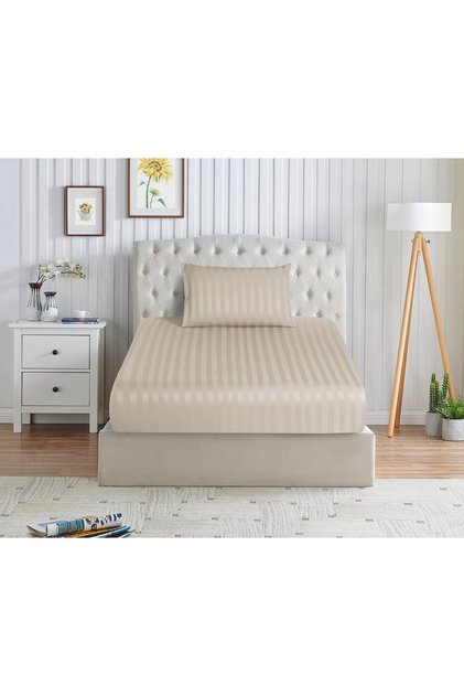 Striped Fitted Sheet Set 120x200 cm Twin – 1 Fitted Sheet + 1 Pillowcases, 30cm Deep