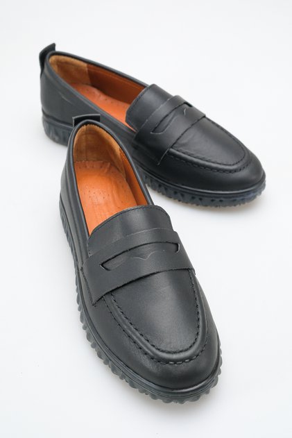 Galivine Black Leather Women's Genuine Flat Loafer Orthopedic Sole Comfortable Casual Shoes