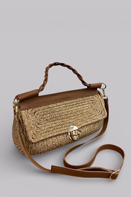 Valerie Extra Light Soft Rope and Genuine Leather Detailed Straw Women's Handbag