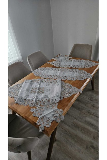 5 Piece Luxury Living Room Sets with Agar Guipure on Linen